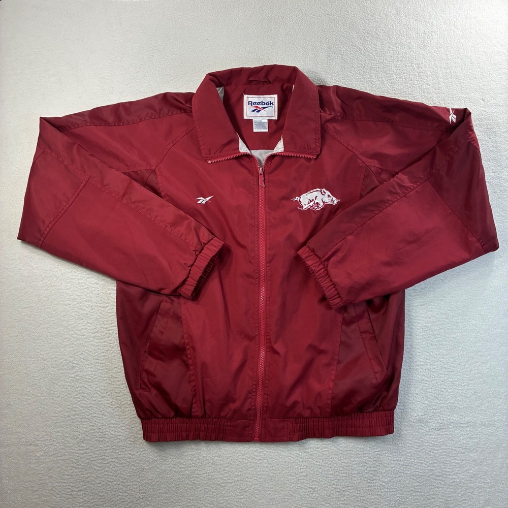 Vintage Reebok Arkansas Razorbacks Windbreaker Mens M Red Full Zip Jacket Bomber